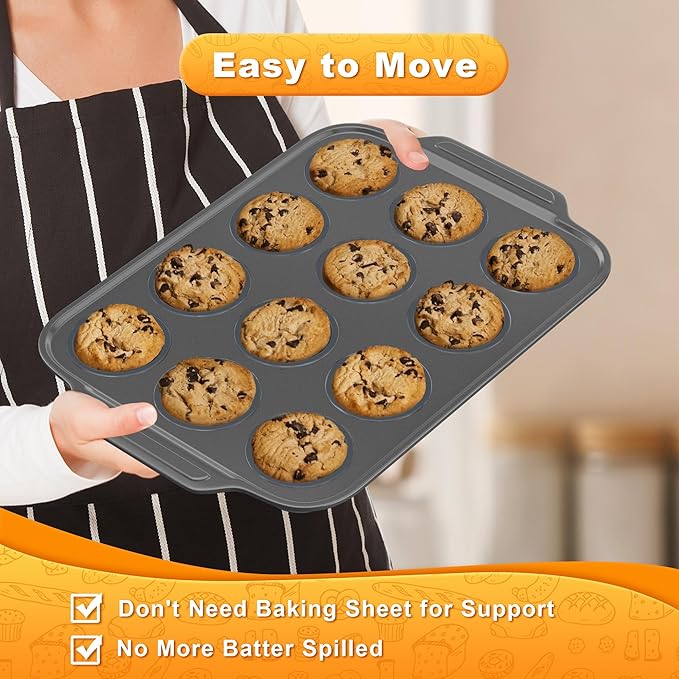 The Muffin Pan With Metal Frame & Foldable Sillicone Cups, Sturdy and Nonstick Muffin Pan Food Grade Silicone Molds (Grey, 1 Pack)