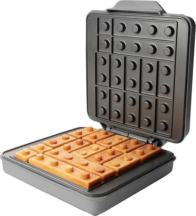 Waffle Wow! Building Brick Electric Waffle Maker - GREY with 2 Construction Eating Plates - Cook Fun Buildable Waffles in Minutes- Revolutionize Breakfast - Stack & Build on Serving Dishes Great Gift