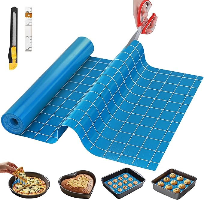 Silicone Baking Mat, 12 IN x 10 FT Free Cutting Baking Sheet, Non-Stick Reusable Dough & Pastry Mat, Non-Slip Silicone Mat Roll for Air Fryer Liner, Freeze Dryer, Oven Baking Pan, Kitchen Counter