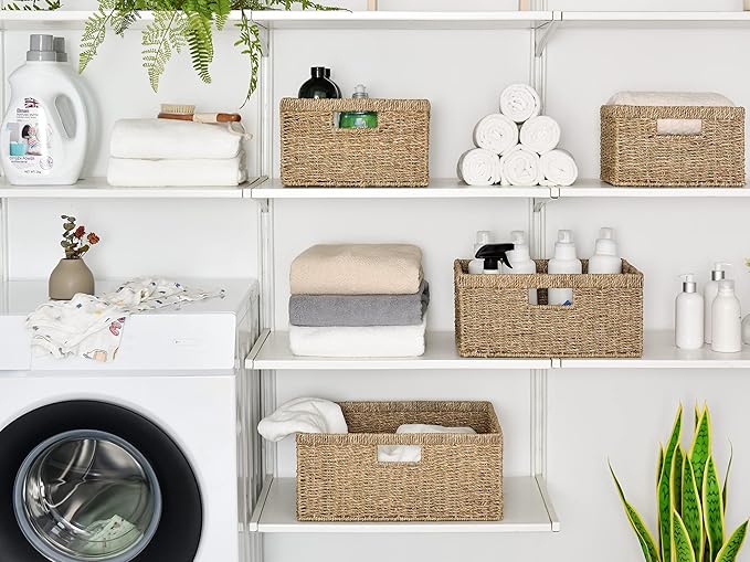 StorageWorks Large Wicker Baskets for Organizing, Seagrass Storage Basket with Built-in Handles for Pantry, Entryway, Living Room, 1 Pack