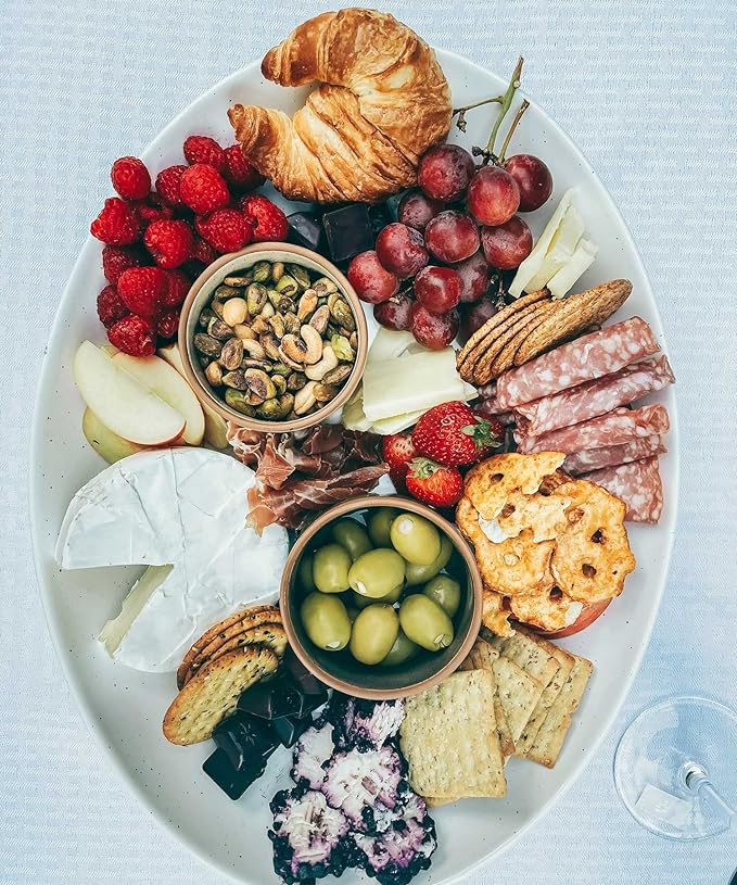 Mora Ceramic Large Serving Bowls- Set of 2 Oval Platters for Entertaining. Modern Kitchen Dishes for Dinner, Fruit, Salad, Turkey, etc. Oven, Dishwasher Safe, 110/80 oz, 16" / 14.6" - Vanilla White