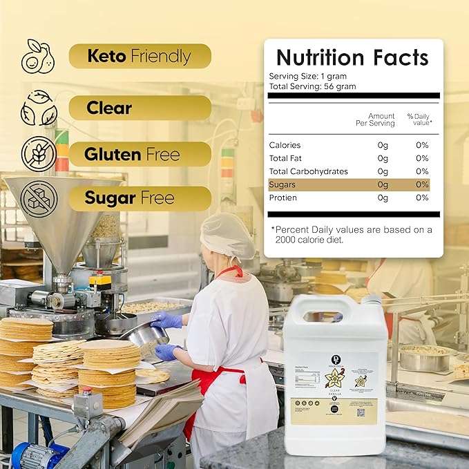 Dolce Flav Clear Double Strength Imitation Vanilla Extract - 1 Gallon - Gluten-Free, Keto-Friendly & Sugar-Free Vanilla Flavoring with Natural and Artificial Vanilla Flavor