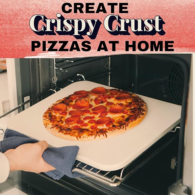 Pizza Stone for Oven and Grill - Rectangle Pizza Stones with Handles and Dough Cutter - 15 inch x 12 inch Grilling Stones - Baking Stone for Bread - Large Oven Stone