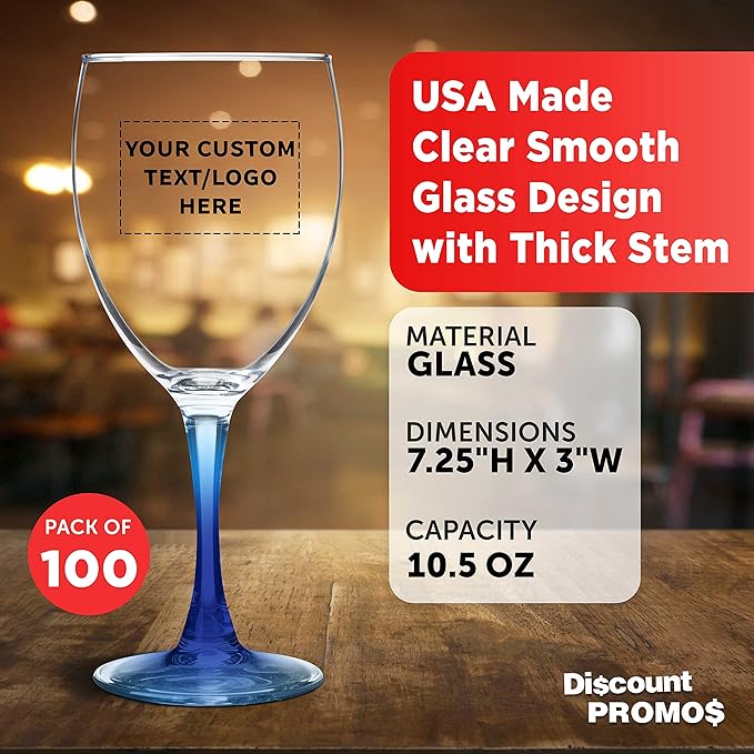 Custom Nuance Wine Glasses by ARC 10.5 oz. Set of 100, Personalized Bulk Pack - Restaurant Glassware, Perfect for Red Wine, White Wine, Cocktails - Blue