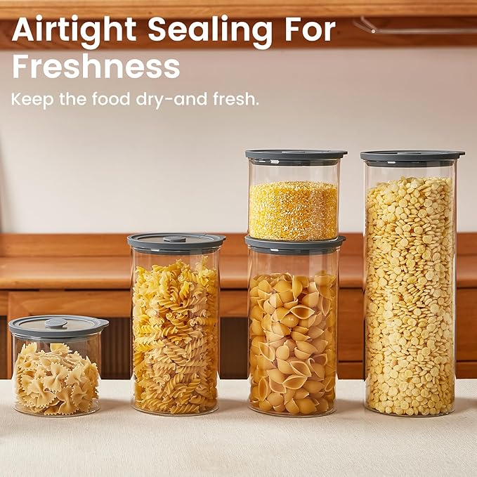 Glass Food Storage Jars with Lids[Set of 5], Perfect for Pasta, Cookies, Nuts, Coffee, Cereal, Flour, and More, Organize Your Kitchen with these BPA-Free Glass Jars with Silicone Lids
