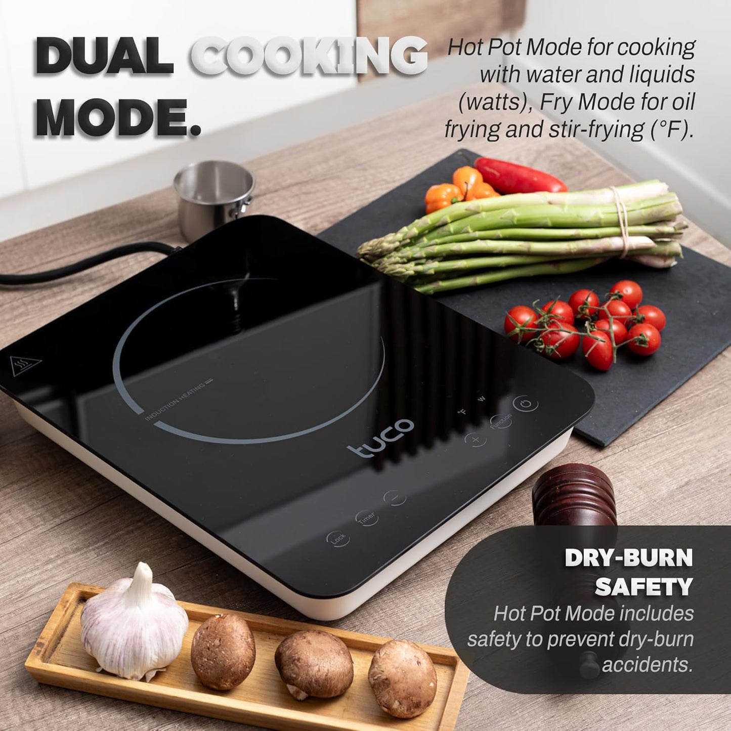 TUCO Portable Induction Cooktop Burner Hot Plate Electric Stove with Shatter-Proof Ceramic Glass, LCD Sensor Touch, ETL Certified, 20 Cooking Modes, 1800 Watts