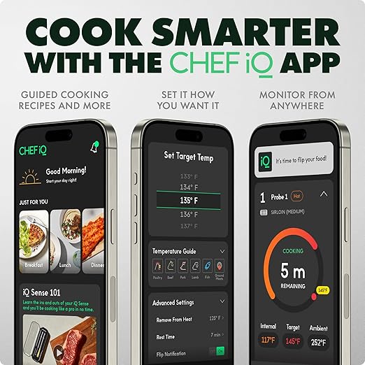 CHEF iQ Sense [2025 Model] | Smart Wireless Meat Thermometer | Ultra-Thin Probe | WiFi Unlimited Range | 1000°F Heat Safe | 5 Sensors | BBQ, Grill, Oven, Smoker, Air Fryer | Gen3