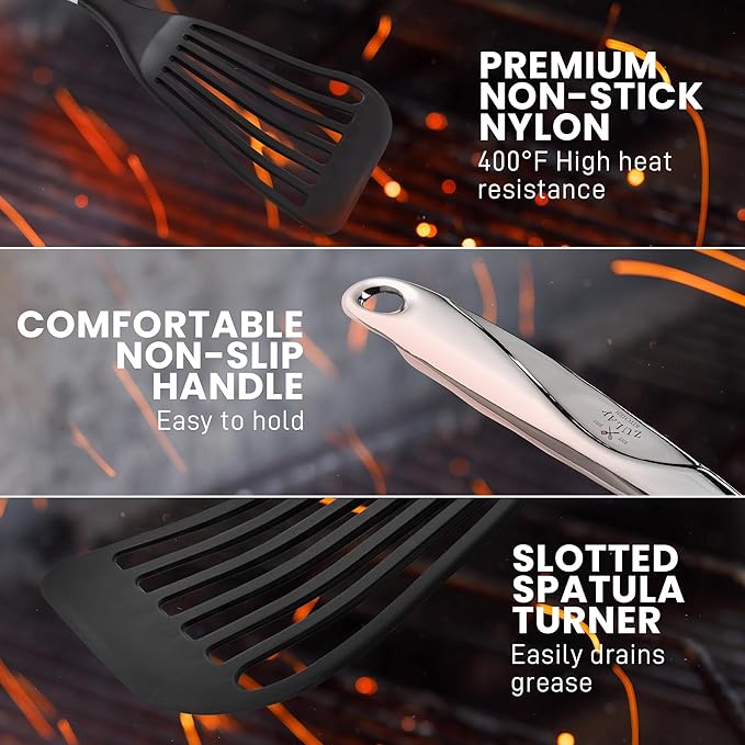 Zulay Kitchen Premium Fish Spatula Stainless Steel - Slotted, Non-Stick & Easy to Clean Fish Turner with Ergonomic Handle - Perfect for Cooking & Dishwasher Safe 12.8"