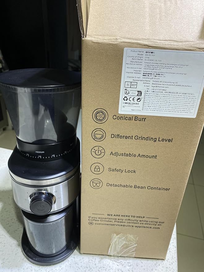 Burr Coffee Grinder, Electric Conical Coffee Bean Grinder With 30 Adjustable Grind Settings For 2-12 Cups, Sliver & Black