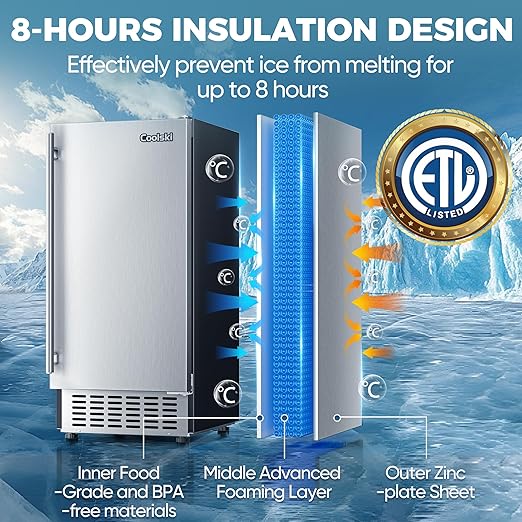 15" W Commercial Under Counter Ice Maker Machine, 80 LBS/Day Stainless Steel Built-in Freestanding Ice Maker with Water Filter, for Home Apartment & Commercial Use