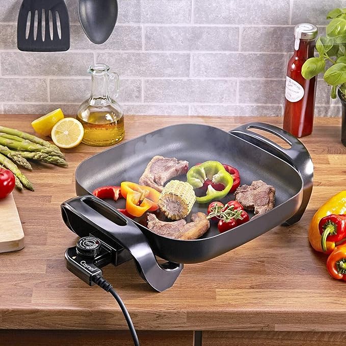 Caynel 12 x 12 Inch Nonstick Ceramic Electric Skillet with Glass Lid, Aluminum Body, 1400-Watts, Adjustable Temperature Controller Goes Up to 460 Degrees for Fry, Bake, Steam or Simmer, Easy to Clean