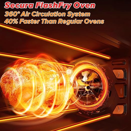 Secura 23 Quart FlashFry Smart Oven with 12 Pre-Setting, Countertop AirFryer Oven with 10-Hour Delay Timer, Save 40% Cooking Time