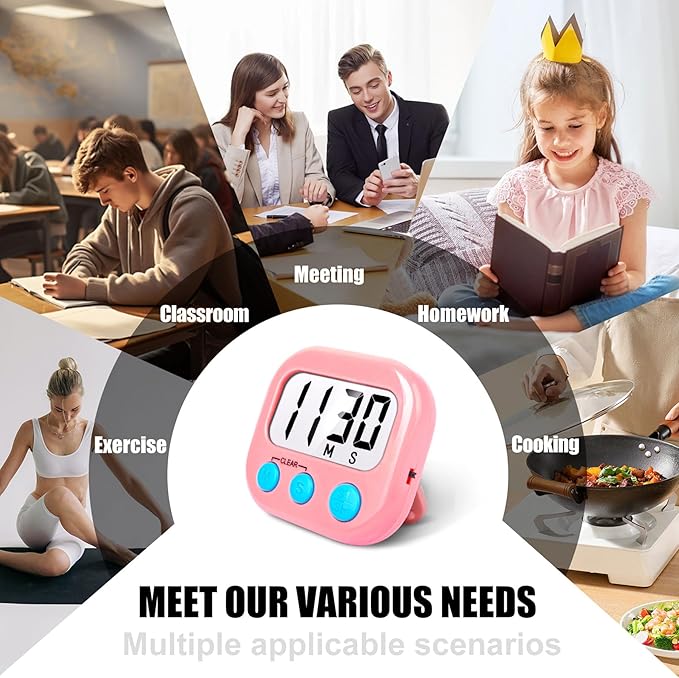 2 Pack Kitchen Timers Loud Ring Digital Timers for Cooking Magnetic Pink