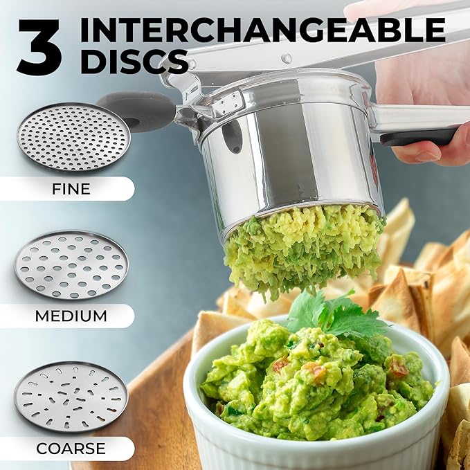 Zulay Kitchen Premium Large 15oz Potato Ricer With 3 Interchangeable Discs, Heavy Duty Professional Stainless Steel Potato Masher and Ricer Kitchen Tool, Press and Mash Kitchen Gadget