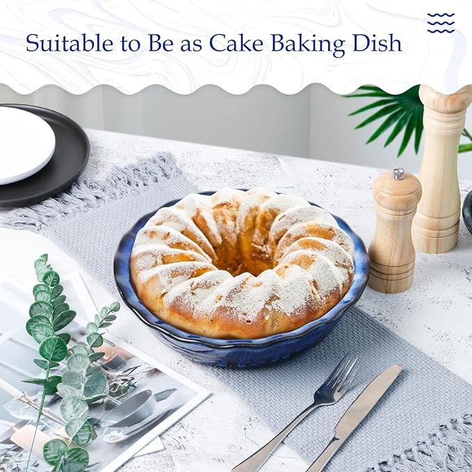 Ceramic Deep Baking Dish Oven Proof, 10in Large Pie Dish, Dishes, Blue Porcelain Lasagne Dish, Blue