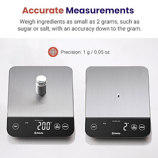 Etekcity Food Kitchen Scale 22lb, Digital Weight Grams and Oz for Weight Loss, Baking and Cooking, 0.05oz/1g Precise Graduation,5 Weight Units, IPX6 Waterproof, USB Rechargeable,304 Stainless Steel