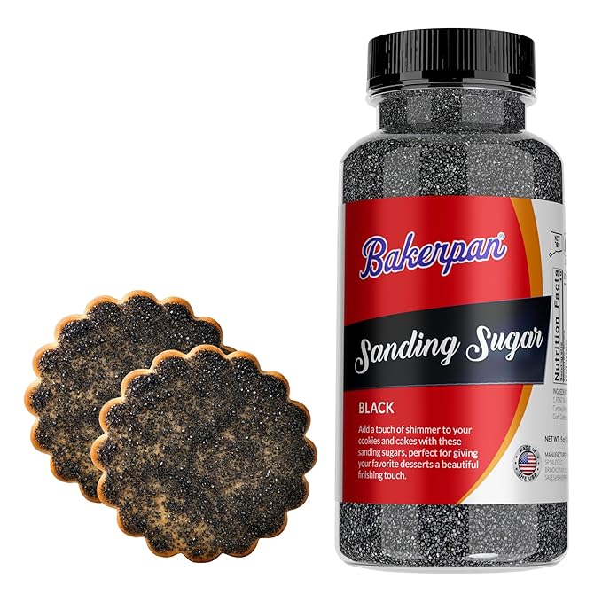Bakerpan Black Sanding Sugar for Baking & Cookie Decorating - 5 Ounce Edible Black Sugar Sprinkles for Cookies, Cakes, Cocktails (Made In USA)