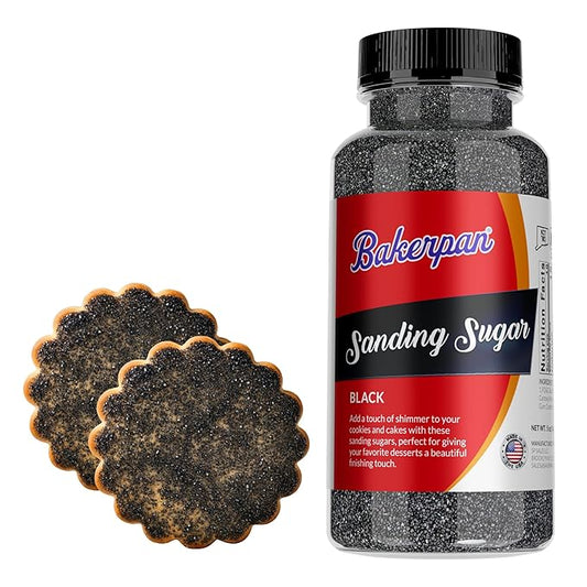 Bakerpan Black Sanding Sugar for Baking & Cookie Decorating - 5 Ounce Edible Black Sugar Sprinkles for Cookies, Cakes, Cocktails (Made In USA)