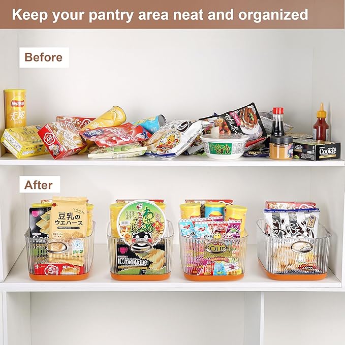 VECELO Refrigerator Organizers - Durable PET Storage Bins, Space Saving, Clear View, Contain Spill, Organizer for Kitchen, Laundry, Closet - Set of 2