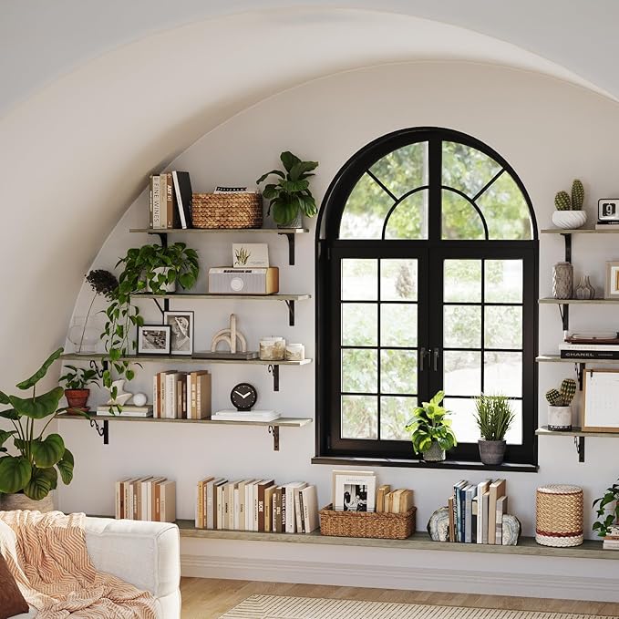 DINZI LVJ Long Wall Shelves, 39.4 Inch Large Floating Shelves Set of 2, Wide Display Shelf Wall Mounted with Brackets, Easy Hanging for Living Room, Toilet, Office, Bedroom, Gray Wash