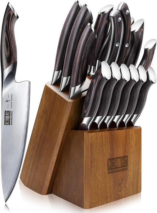 16-Piece Knife Set, Japanese High Carbon Stainless Steel Kitchen Knife Set, Ultra Sharp Chef Knife Block Set with Sharpener