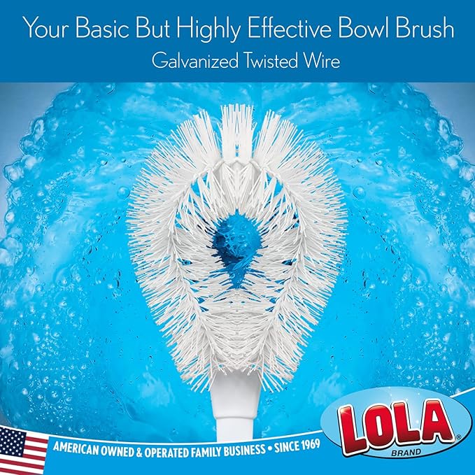 Lola Products Toilet Bowl Brush w/Curved Head, Coated Wire, Durable Poly Bristles, Reaches Under Toilet Bowl Rim, 1 Pack