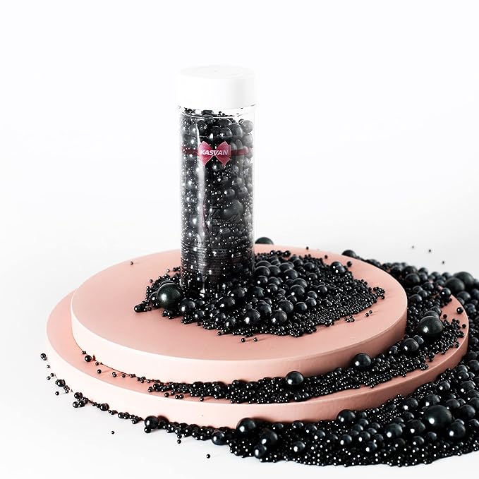 Kasvan Black Pearl Sugar Sprinkles - Edible Candy Pearls 130g/4.58 Oz, Mix Size, Baking Cake Decorations, Ice Cream Toppings and Cookie Decorating, Wedding Party Chirstmas Supplies