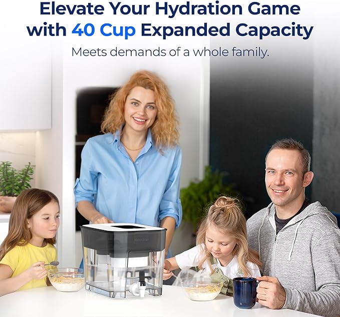 Waterdrop 40 Cup Dual Filter Dispenser, 8X Faster Filtration, 400-Gallon Lifespan, Water Filter Dispenser for Home/Office, 2 Replacements, 10X Longer Lifetime, Reduces Chlorine, PFOA/PFOS, Black