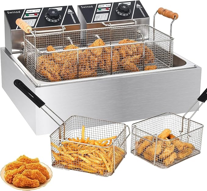Commercial Deep Fryer with Basket for Restaurant or Home Use, 3400W 12.7QT Detachable Large Capacity Stainless Steel Countertop Electric Oil Fryer with Temperature Control
