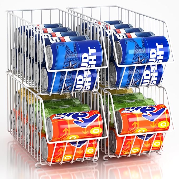 4 Tier Stackable Can Organizer For Pantry, Canned Goods Organizers And Storage For Kitchen, Soup Soda Can Dispenser For Pantry (L 15.35in X W 5.78in X H 25.59in) (white, 4-pack)