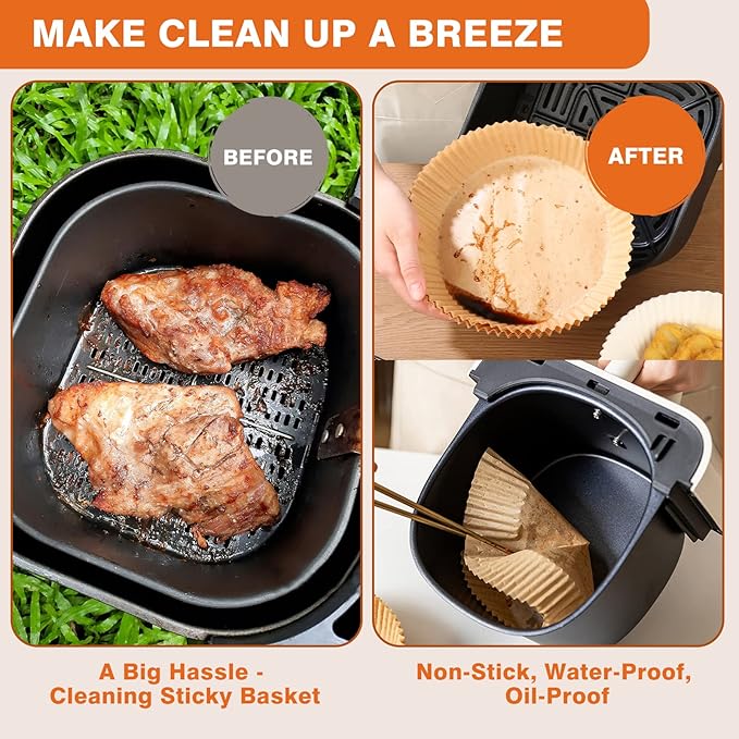 Air Fryer Liners Disposable - 50 PCS 8 Inch Air Fryer Parchment Paper Round, Non-Stick Food Grade Paper Liner for Baking Roasting Microwave