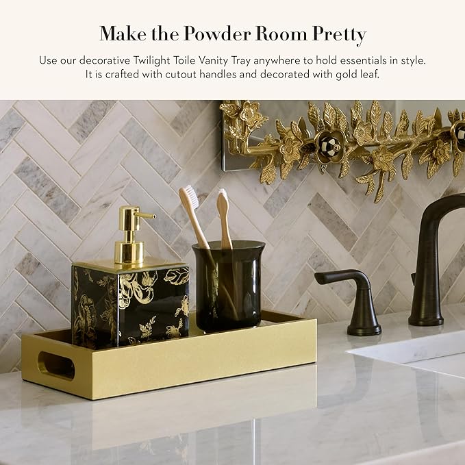 MACKENZIE-CHILDS Twilight Toile Vanity Tray with Handles, Rectangular Tray for Dresser and Home Decor