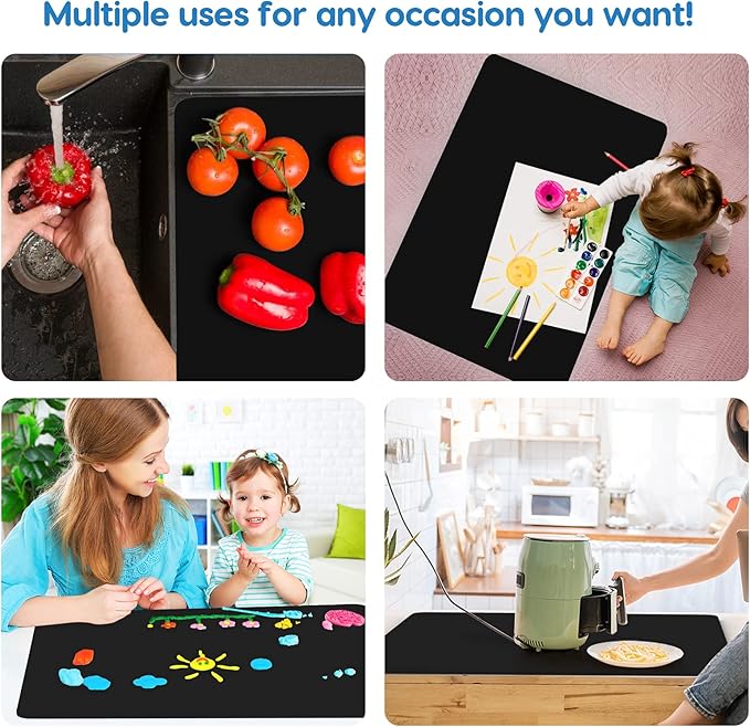 AECHY Extra Large Silicone Mat 35.3"x23.5"x0.08", Multipurpose Silicone Mat Thick Heat Resistant Mat Shipped Rolled Up Kitchen Counter Mat Waterproof Nonslip Silicone Mats for Kitchen Counter Black