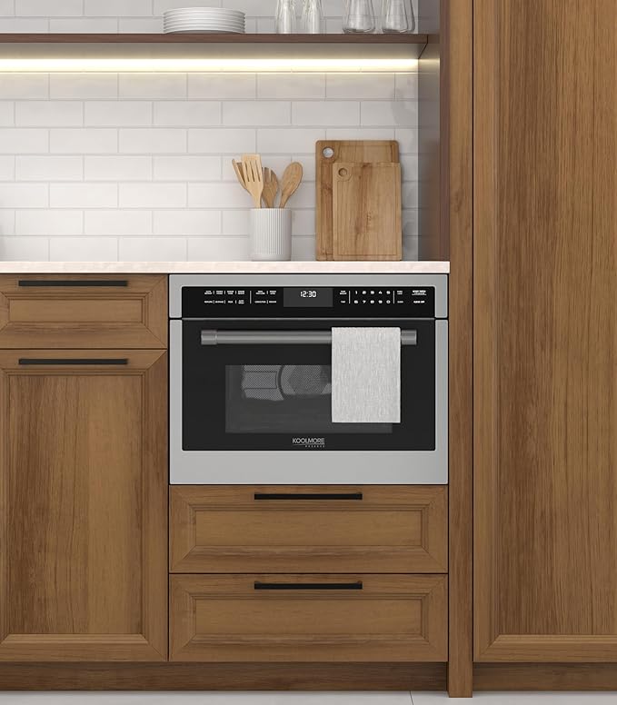 KoolMore Reserve 24 in. 1.6 cu. ft. Built-in Convection Microwave Oven with Air Fryer, 10 Power Levels, Sensor Cooking, Bake, Roast, Broil, Defrost, 1750 Watts, UL Certified in Black Stainless-Steel