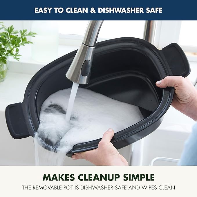 GreenPan Elite 8-in-1 Programmable 6QT Electric Slow Cooker,Dishwasher Safe Lid & Removable Crock, PFAS-Free Healthy Ceramic Nonstick Multi-Cooker,Sear, Sauté,Brown,Steam Basket,Roast, Oxford Blue