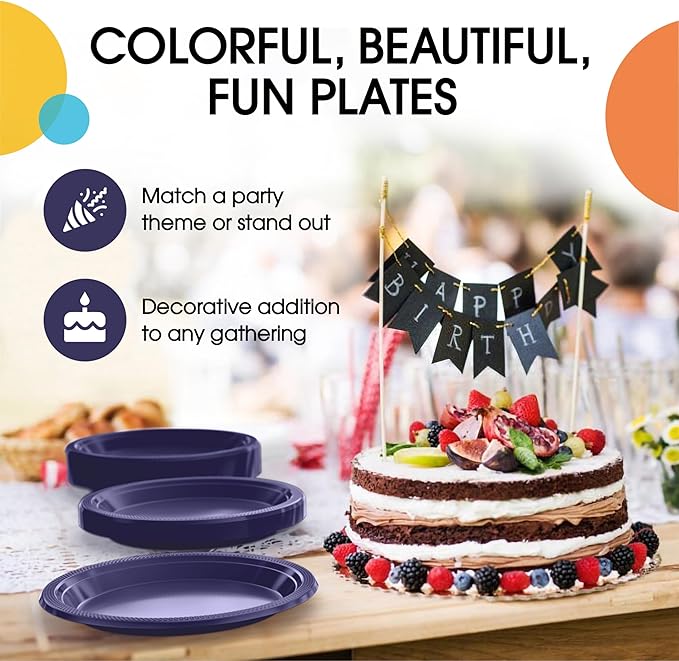 Exquisite Party Solids Navy Plastic Plates For Party 10" Navy Disposable Plates Heavy Duty Supplies 100 Pcs Plastic Dinnerware Sets Heavy Duty 350 GSM Disposable Dinnerware Set