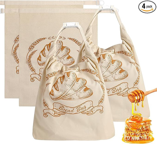 4 Pack Reusable Linen Bread Bags for Homemade,Organic Linen Bread Bag for Homemadesourdough 17 x3 inches Food Storage Cloth Bag，Keep Fresh and Upgrade Large Capacity Portable