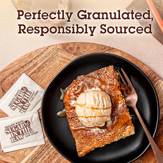 Sugar In The Raw Organic Granulated White Premium Cane Sugar, No Added Flavors or erythritol, Pure Natural Sweetener, Hot & Cold Drinks, Coffee, Tea, Vegan, Gluten-Free, Non-GMO, Bulk Sugar, 250 ct packets (2-Pack)