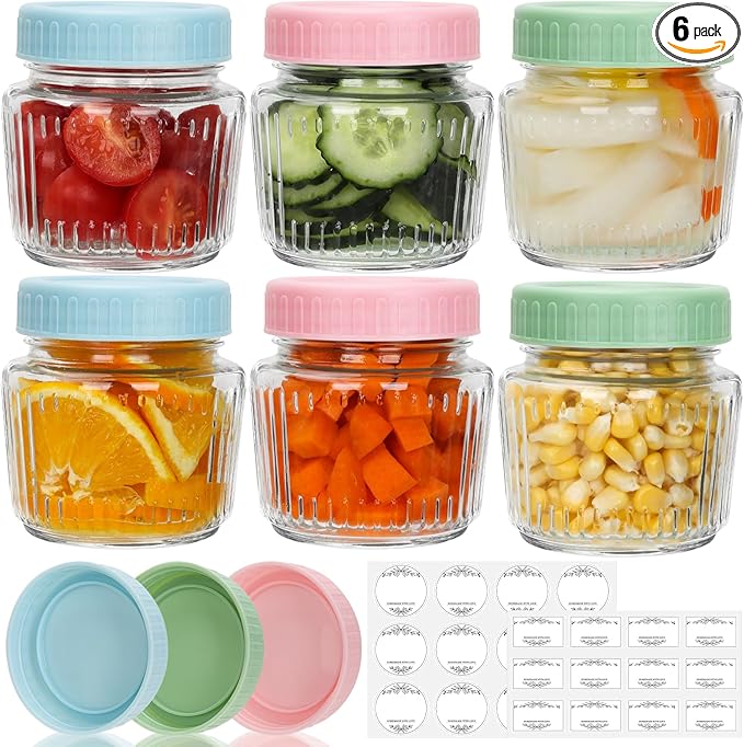 Cehomi 8 oz Mason Jars 6 Pack, 240 ml Glass Canning Jars with Regular Mouth Lids, Small Glass Storage Containers for Jelly, Jam, Honey, Pickles, Spice, Overnight Oats
