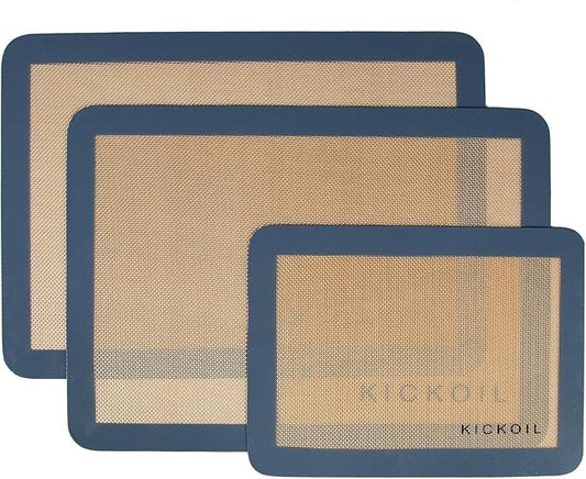 Silicone Baking Mat Large 3 Pack-2 Half Sheets+1 Small Quarter Sheet,Reusable Non Stick Food Safe Baking Supplies Oven Liners Bakeware Mats for Cookies,Macarons,Bread, Pastry, Vegetables