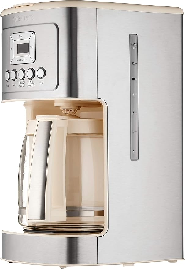 Cuisinart Coffee Maker, 14-Cup Glass Carafe, Fully Automatic for Brew Strength Control & 1-4 Cup Setting, Stainless Steel, DCC-3200CRM, Cream.