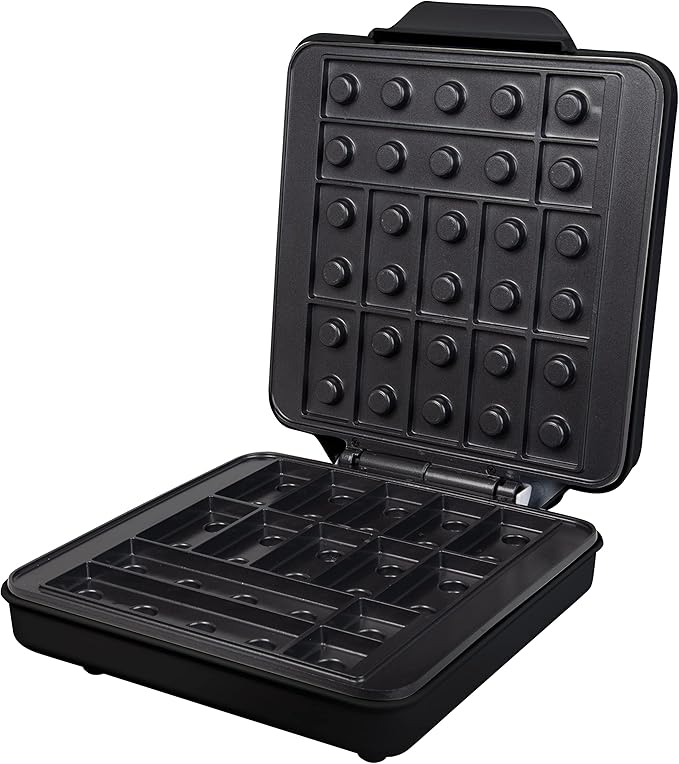 Building Brick Electric Waffle Maker- BLACK with 2 Construction Eating Plates- Cook Fun, Buildable Waffles or Pancakes in Minutes - Stack & Build Creations on Serving Dishes, Family Fun Activity Gift