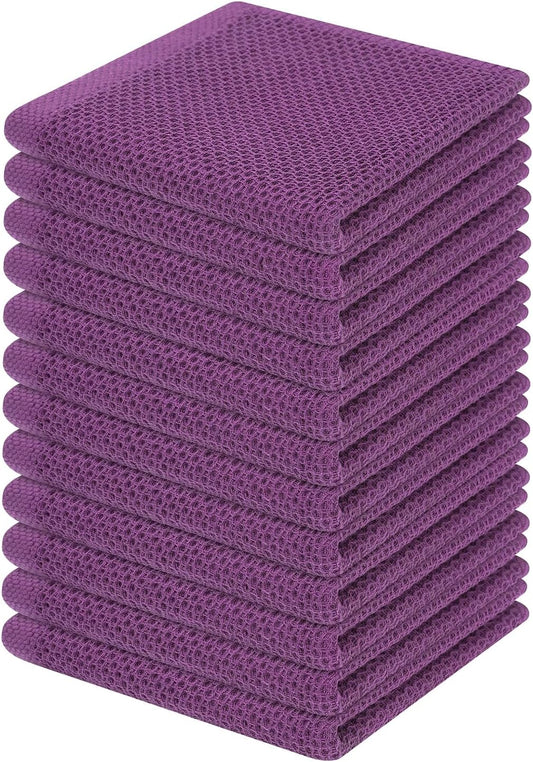 Homaxy 100% Cotton Waffle Weave Kitchen Dish Cloths, Ultra Soft Absorbent Quick Drying Dish Towels, 12 x 12 Inches, 12-Pack, Purple