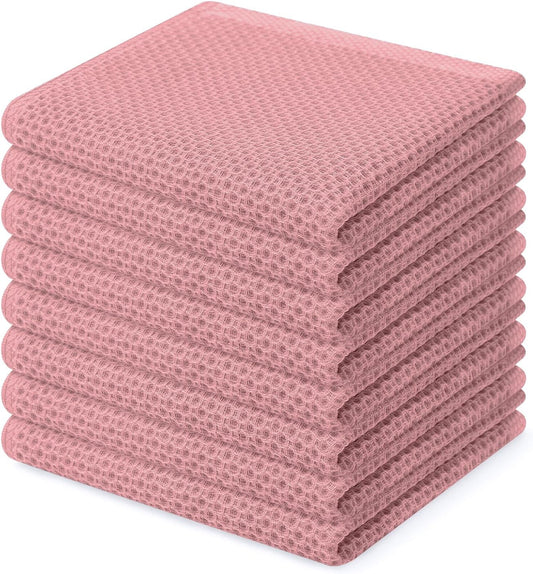 Homaxy 100% Cotton Waffle Weave Kitchen Dish Cloths, Ultra Soft Absorbent Quick Drying Dish Towels, 12 x 12 Inches, 8-Pack, Dried Rose