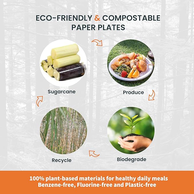 100% Compostable Paper Plates - 10 Inch, Bulk 300 Count - Disposable, Heavy Duty, Biodegradable Plates Made of Bagasse - Eco-Friendly, Large Size (Natural)