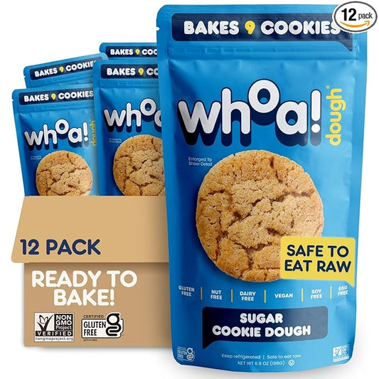 Whoa Dough Ready to Bake Cookie Dough Sugar Cookie – Certified Non-GMO, Kosher, Gluten Free – Plant-Based Snack Dough Made with Real Ingredients – 12 Pack