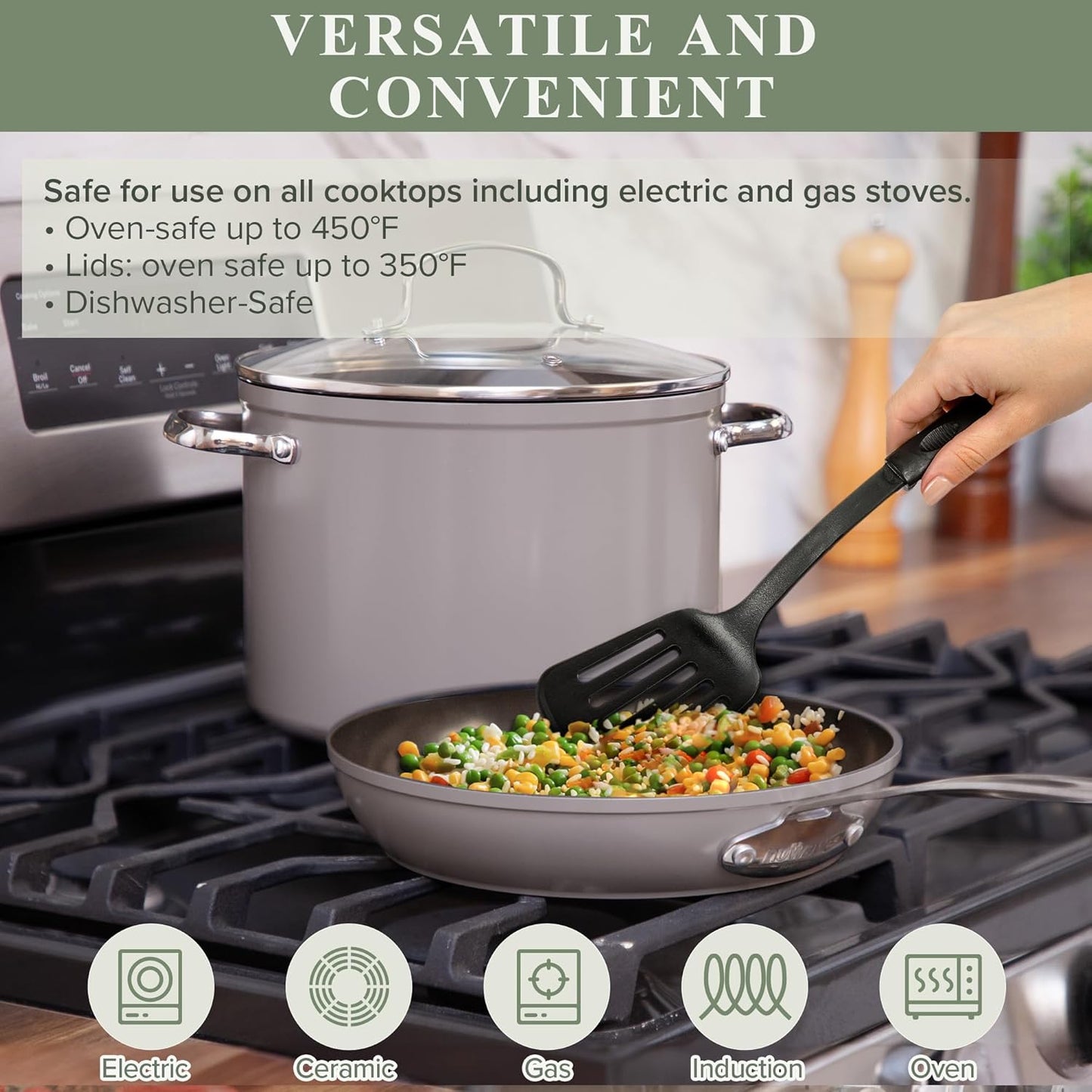 Nuwave Healthy Duralon Blue Ceramic Nonstick Cookware Set, Diamond Infused Scratch-Resistant, PFAS Free, Dishwasher & Oven Safe, Induction Ready & Evenly Heats, Tempered Glass Lids & Stay-Cool Handles