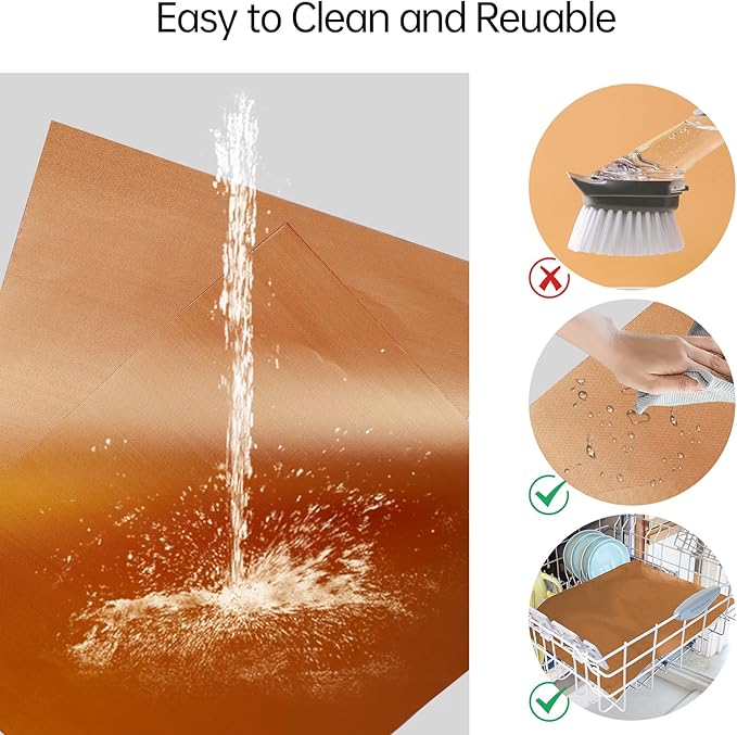 UBeesize 4 Pack Thickened Copper Oven Liners for Bottom of Oven BPA & PFOA Free, Reusable 16x24 Inch Heavy Duty Non Stick Teflon Oven Mats, Fit Electric Gas Toaster Convection Microwave Ovens Grills