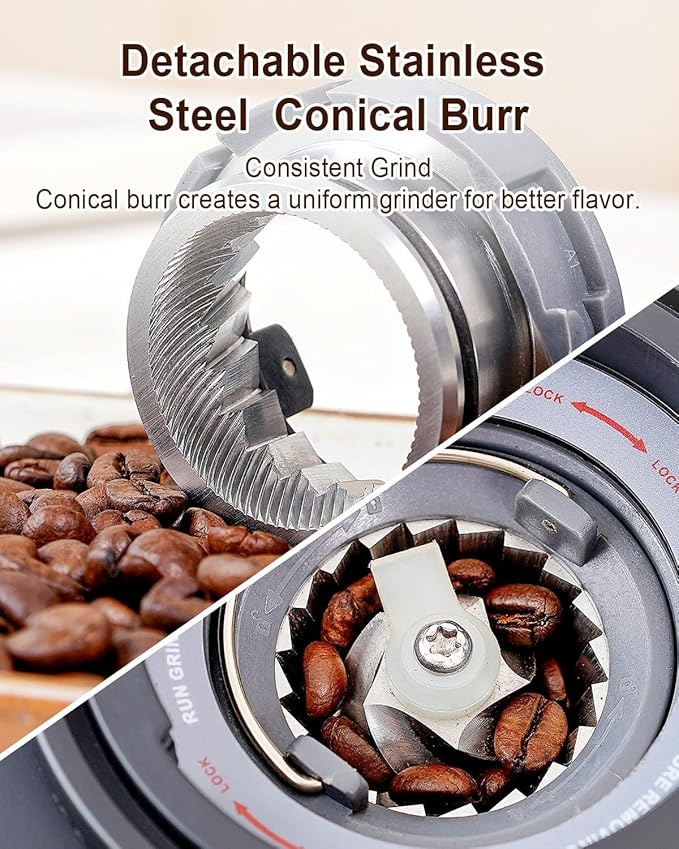 MOKKOM Coffee Grinder with 31 Precise Settings, Anti-Static, Quiet Conical Burr Coffee Bean Grinder for Home Use, Stainless Steel, 30 Seconds Timer & 1-8 Cup, LCD Display, Easy to Clean
