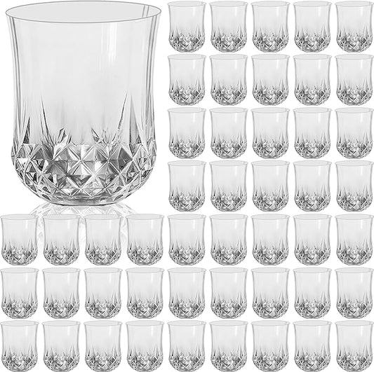 48 PCS Transparent Stemless Wine Glasses，Plastic Reusable Cups 9OZ Vintage Drinking Glasses Tumblers for Whisky, Beer, Juice, Beverages, Cocktai